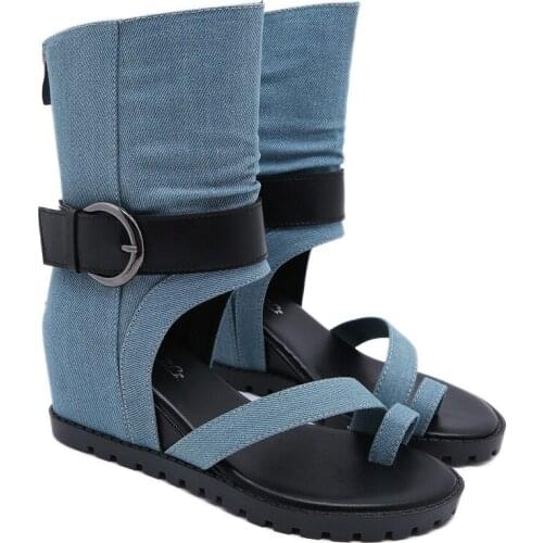 Sandals Women Summer Platform Sandals Blue Cowboy Wedges Sandals Punk High-Top Shoes 7cm Heel Sandal Sandale Compense Femme