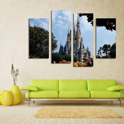 Ancient castle frameless 4 sets canvas painting buildings scenery printing high quality Picture for christmas decorations gift