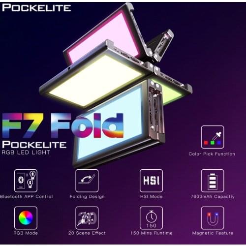 Falcon Eyes 24W F7 Fold Pocket RGB LED Light Android & iOS APP Control Adsorbable For Video/Youtube/Vlog Photography Fill Lamp