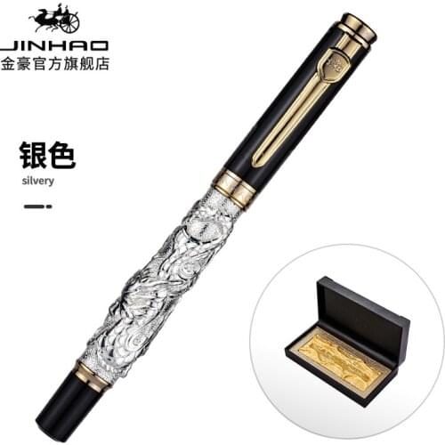 JINHAO Vintage Rollerball Pen Black Ink Auspicious Dragon Carving Heavy Gel Pen Gray Silver Gold Business Office School Supplies