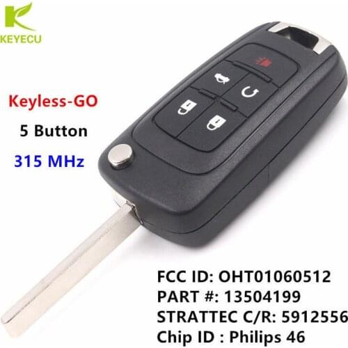 KEYECU Replacement Keyless-GO Remote Key Fob 5Button 315MHz for Chevrolet 2010-2016 Camaro Cruze Equinox Malibu FCC: OHT01060512
