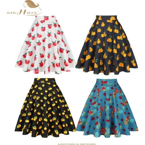 Sishion 50s 60s Cotton Beige Peach Print Swing Retro Vintage Skirt Vd0020 2021 High Waist Faldas Summer Female Skirts