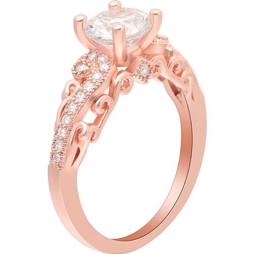 White Zircon Crystal Wedding Rings For Women Rose Gold Color Fashion Retro Engagement Ring Jewelry Gift Drop Shipping