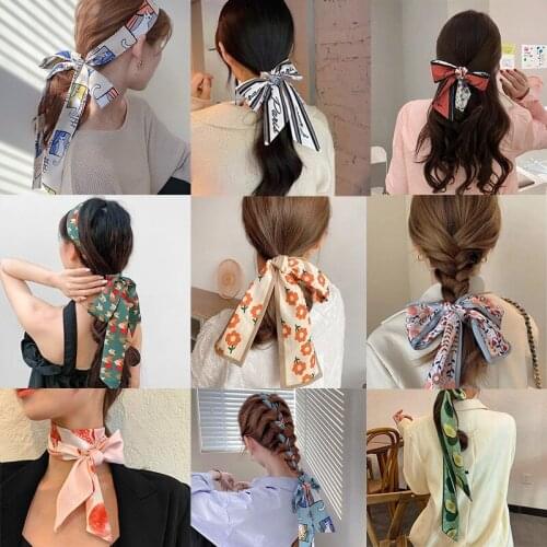 Fashion Faux Silk Handkerchief Women Girls Neck Scarf Hairband Striped Letter Leopard Print Headband Square Head Scarfs Ladies
