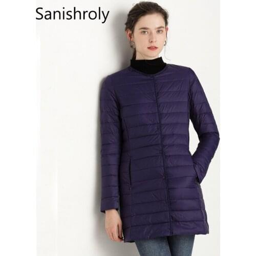 Sanishroly 2018 Ultra Light Down Coat Parka Autumn Winter Women Midi Long Coat Female White Duck Down Jacket Plus Size 4XL SE364