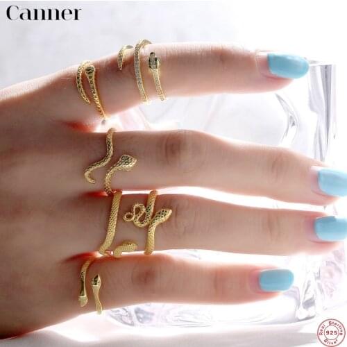 CANNER Minimalist Punk Real 925 Sterling Silver Rings for Women Snake Round Opening Adjustable Ring Wedding Jewelry Gift anillos