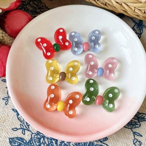 15*22mm 10PCS New Jelly Color Bowknot Cartoon Resin Accessories Mobile Phone Case Hair Accessories Diy Resin Material