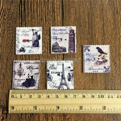 1000pcs Mixed Rectangle Square Stamp Series Wooden Buttons 2 Hole DIY Scrapbook Scrapbooking Sewing Accessories 32*34mm