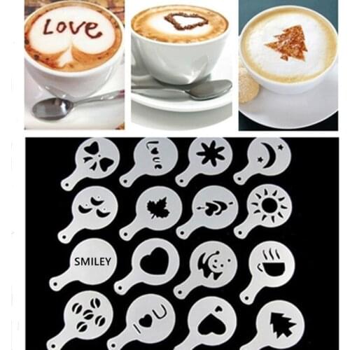 16pcs Fancy Coffee Printing Template Coffee Foam Spray Template DIY Cartoon Decorating Coffee Mold Barista Tools Kitchen Gadget