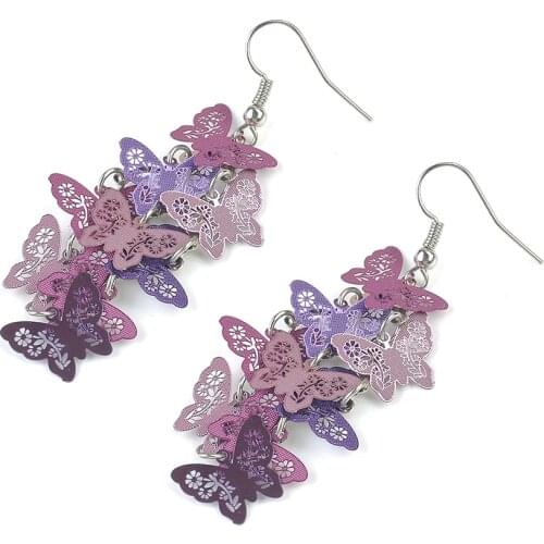2 Colors Women Unique Butterfly Dangle Chandelier Drop Earrings Ear Hook Party Jewelry