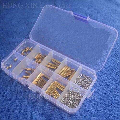 200Pcs/M2 Brass Male Female/Female Female Hex Standoff Spacer Board Hex Screws Nut Assortment Box kit set with Plastic Box