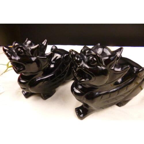 2800g(6 lb) A Pair of Natural Obsidian brave troops Hand Carved