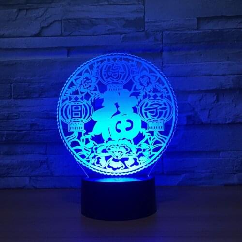 Chinas blessing 3D Night Light Good Luck LED 7 Color Changing USB Kids Sleeping Lights Birthday Party Gift Desk Table Lamp