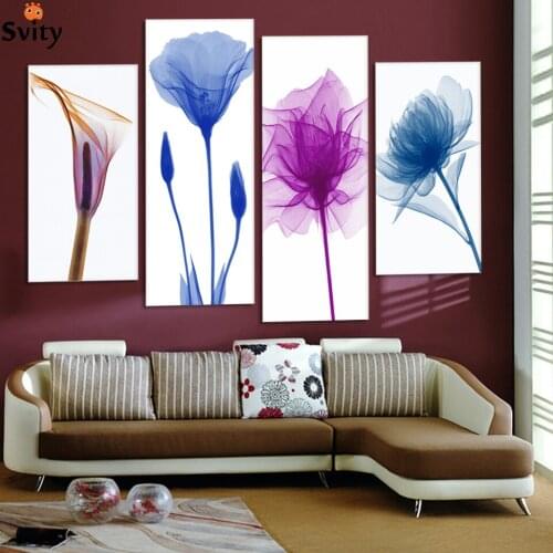 4 Piece Free Shipping Cheap abstract Modern Wall Painting purple pink flower Home Decorative Art Picture Paint on Canvas Prints