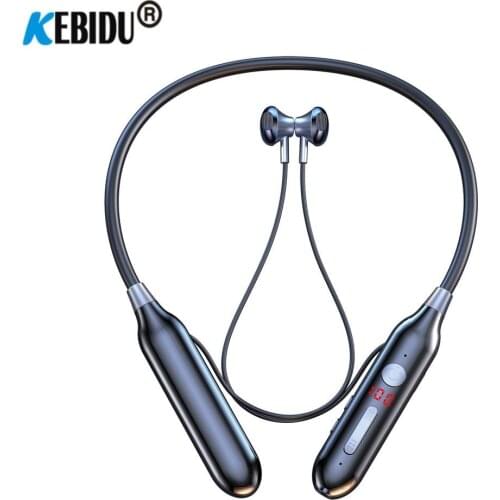 Wireless Sports Earphone Bluetooth 5.0 Stereo Subwoofer Hanging Neck Metal Magnetic Headphone With Microphone Sweat Proof