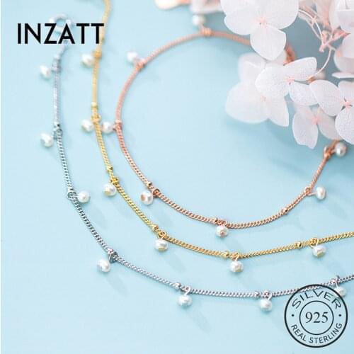 INZATT Real 925 Sterling Silver Bead Heart Pearl Double Chain Bracelet For Charming Women Party Fine Jewelry Cute Accessories