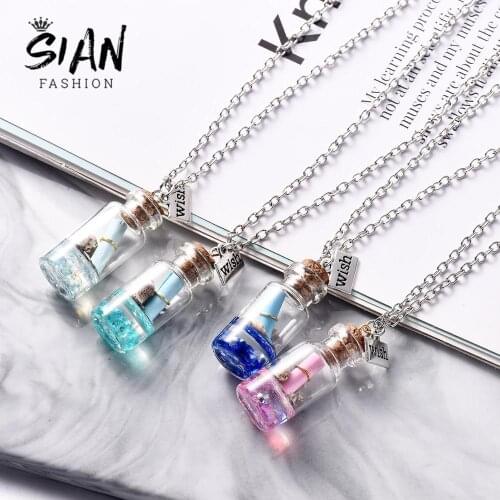 SIAN Lovely Wish Bottle Necklace Multistyle Color Drift Bottle With Wishing Paper Transparent Glass Pendant for Girl Lovers Gift