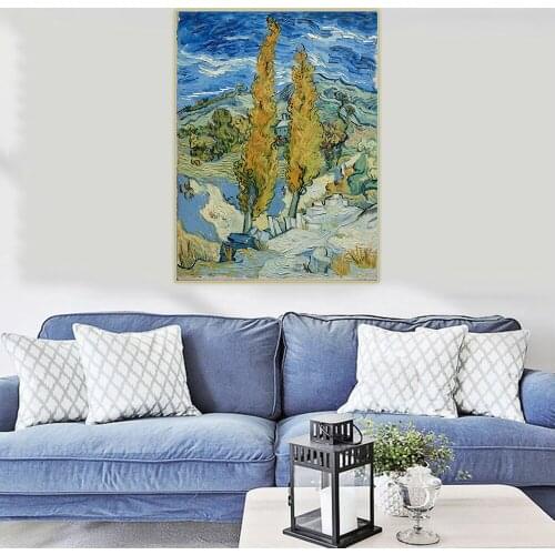 Citon Van Gogh《Two Poplars on a Road Through the Hills》Canvas Art Oil Painting Famous Artwork Picture Wall Decor Home Decoration