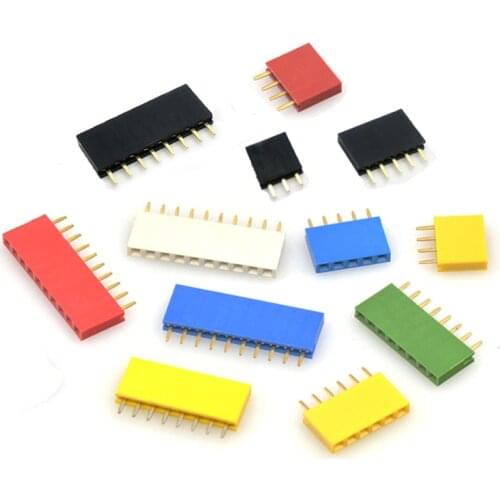 10pcs/lot Colorful Strip Pin Header 4P 6P 8P 10P 2.54mm Female Jack Single Row Connector Black White Red Yellow Green Blue