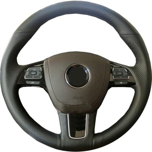 DIY Black Genuine Leather Car Steering Wheel Cover For VW Touareg 2011-2017/ Protect Steering-wheel customized Steering Wrap