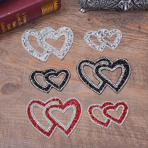 Hot Notes Heart Embroidery Sew Patches for Clothing By Diamond Rhinestones Black Iron on Stick Applique Jersey