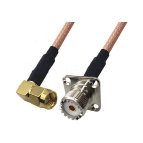 RG316 Cable SMA Male Right Angle To UHF SO239 Female 4 Hole Flange Panel Mount Connector RF Coaxial Jumper Cable