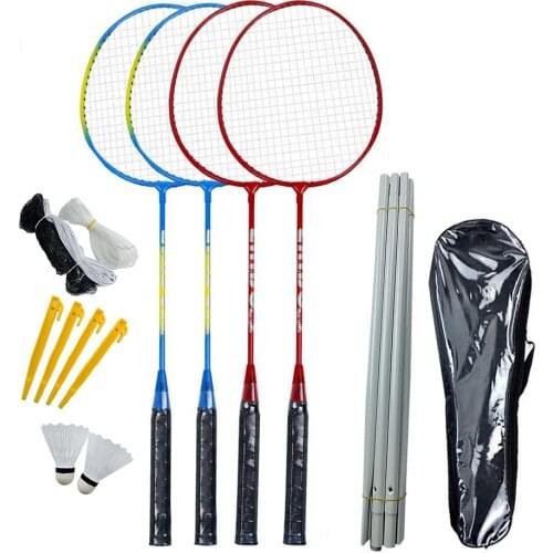4pcs Professional Badminton Rackets Set Family Double Badminton Racquet Lightest Playing Badminton with Badminton net rack