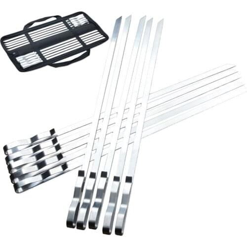 Metal 10x Barbecue Skewers Kebab Stainless Steel Flat BBQ Needle Sticks for Outdoor Cooking Tools, Easy to Clean