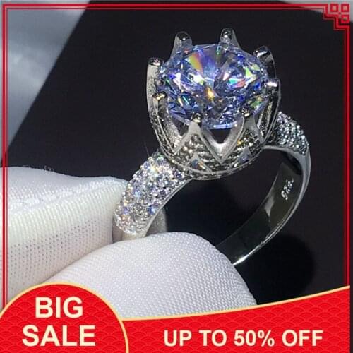 Fashion crown ring Silver color Engagement wedding band rings for women 5ct Clear AAAAA zircon crystal Bijoux