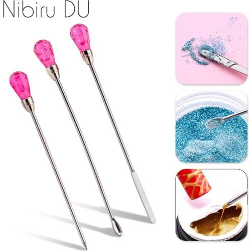 3pcs/set Nail Art Tools Stainless Steel Stirring Rod Acrylic Powder Liquid UV Muddler Poke Needle Spoon Tool Set Gel Spoon Nail