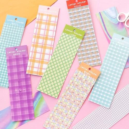 2pcs Cute Colorful Plaid Number Letter PVC Stickers Decorative Bullet Journal Album Label Kawaii Korea Stationery Accessories
