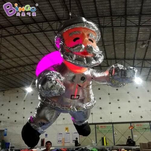Customized 2 meters tall inflatable santa claus with LED lighting decorative silver color hanging blow up christmas santa toys
