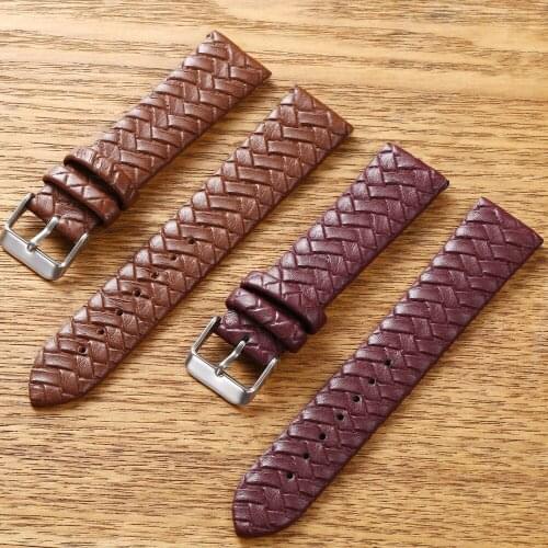 20mm Braided Pattern PU Leather Strap Watchband Bracelet Watch Accessories Black Blue Men Women Replace Wrist Band men watchband