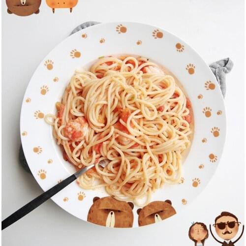 On-Glaze Decoration Bone China Soup Dish Round High Quality Christmas Dinner Dishes Spaghetti Dinnerware Cute Fox Girl Bear