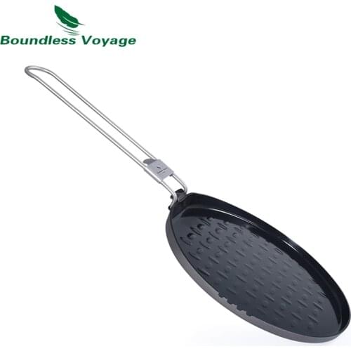 Boundless Voyage Titanium Nonstick Pan with Folding Handle Outdoor Camping Picnic Hiking Barbecue Titanium Frying Pan Ti15168B