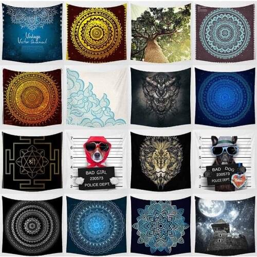 HD picture big tree wall art tapestry mandalay cartoon dogs background wall decor square middle size wall hanging tapestry