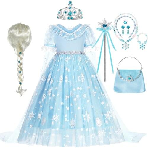 Elsa Girls Princess Cosplay Dress Kids Fancy Snow Queen Cosplay Costume Birthday Party Anna Elsa Gift Costume For 2-10 Years