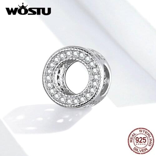 WOSTU Round Charm Real 925 Sterling Silver Shining Zircon Bead Pendant Fit Original Bracelet DIY Necklace Luxury Jewelry FNC212