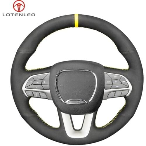 LQTENLEO Black Suede Hand Sewing Car Steering Wheel Cover For Dodge Challenger 2015-2021 Charger 2015-2021 Durango 2015-2021