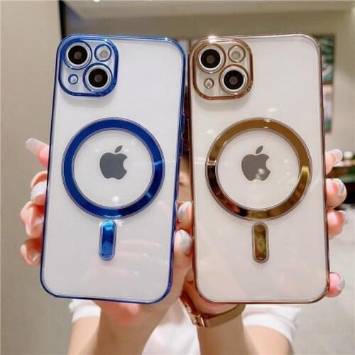 Transparent Magnetic Fine hole camera protection Safe Electroplating Frame TPU Silicone Phone Case For iPhone 12 11 Pro Max Mini