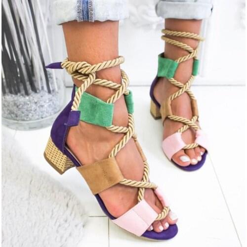 Summer Wedge Espadrilles Women Sandals 4.5cm Heel Round Head Fish Mouth Sandals Woman Hemp Lace Up Women Platform Sandals