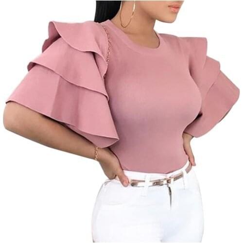 2021 New Lotus Leaf Sleeve Top Ladies Round Neck T-shirt Plenty