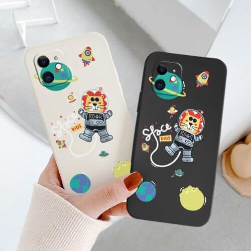 Lion Astronaut Liquid Silicone Case For iPhone 12 Max Mini 11 Pro Max X XR XS MAX SE2020 8 7 6 6S Plus Soft Phone Cover Case