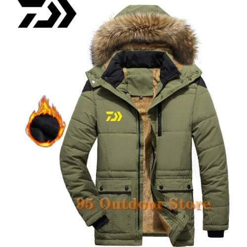 Daiwa Winter Hooded Parka Men Windbreak Thick Detachable Fur Coats Jacket Mens Snow Parka Outerwear Wool Liner Fishing Coat