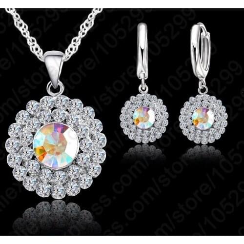 10 Colors 925 Sterling Silver Jewelry Set Short Chain Charm Pendant Necklace Choker And Earring Jewelry Set Women