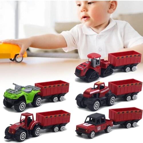 10Pcs/Set High Simulated Vehicle Model Glide Function 1/60 Scale Construction Farm Tractor Vehicle Model Toy Kit Children Gifts