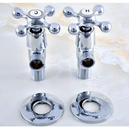 2Pcs Polished Chrome Brass Cross Handles Bathroom Angle Stop Valve 1/2" Male x 1/2" Male Thread Bathroom Accessory mav014