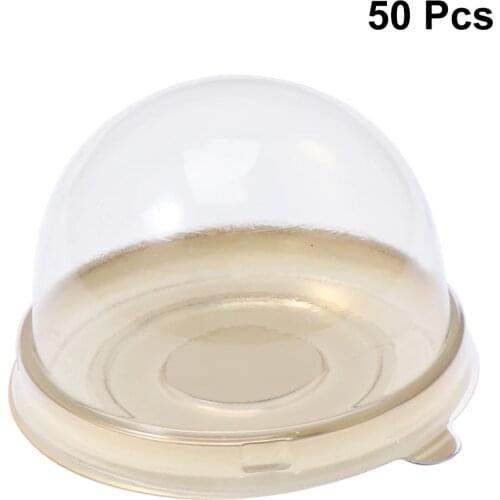 50Pcs Cake Boxes Mini Round Shape Plastic Moon Cake Tray for Cupcake Disposable Food Containers