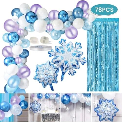 78pcs Blue White Snowflake Balloon Garland Arch Kit Confetti Glitter Latex Balloon Children Birthday Theme Party Decoration