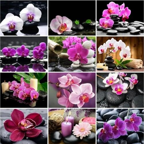 5D DIY Orchid Theme Diamond Painting Full Round Drill Rhinestone Picture Flower Embroidery Mosaic Home Decor